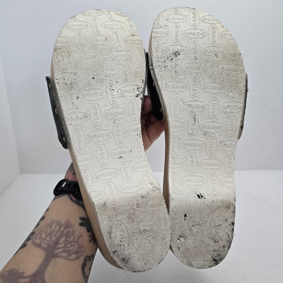 vintage Dr. Scholl's | black leather 'Original Exercise' retro sandals | WMS 10 - Picture 9 of 9